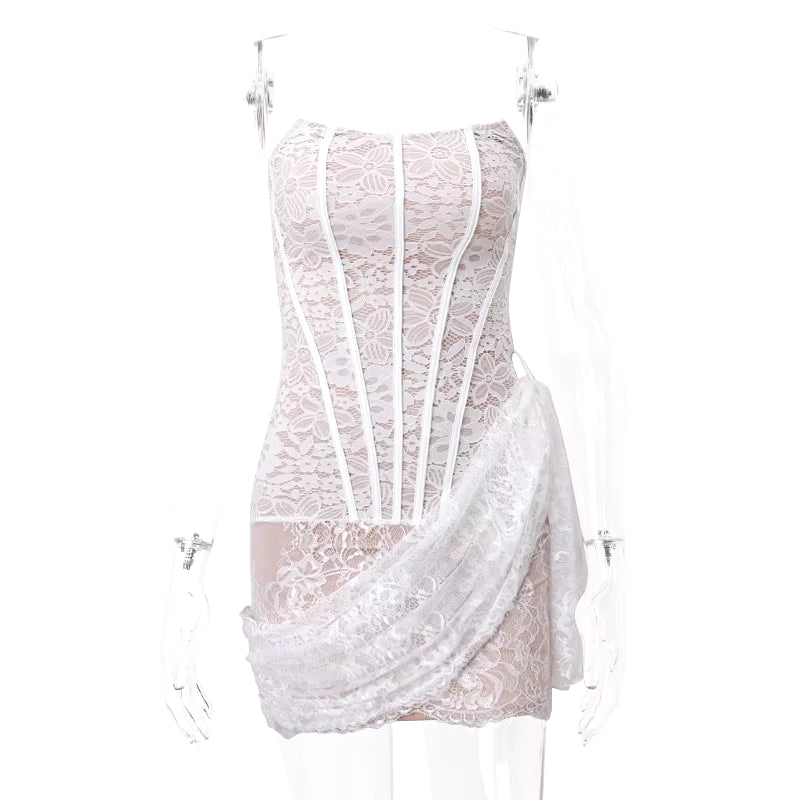 White Lace Strapless Sexy Dress for Women 2023 Robes Elegant Evening Party Dress Bodycon Mini Summer Dress Vestidos