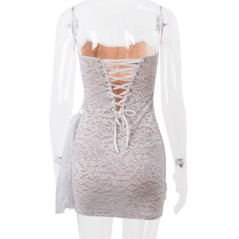 White Lace Strapless Sexy Dress for Women 2023 Robes Elegant Evening Party Dress Bodycon Mini Summer Dress Vestidos